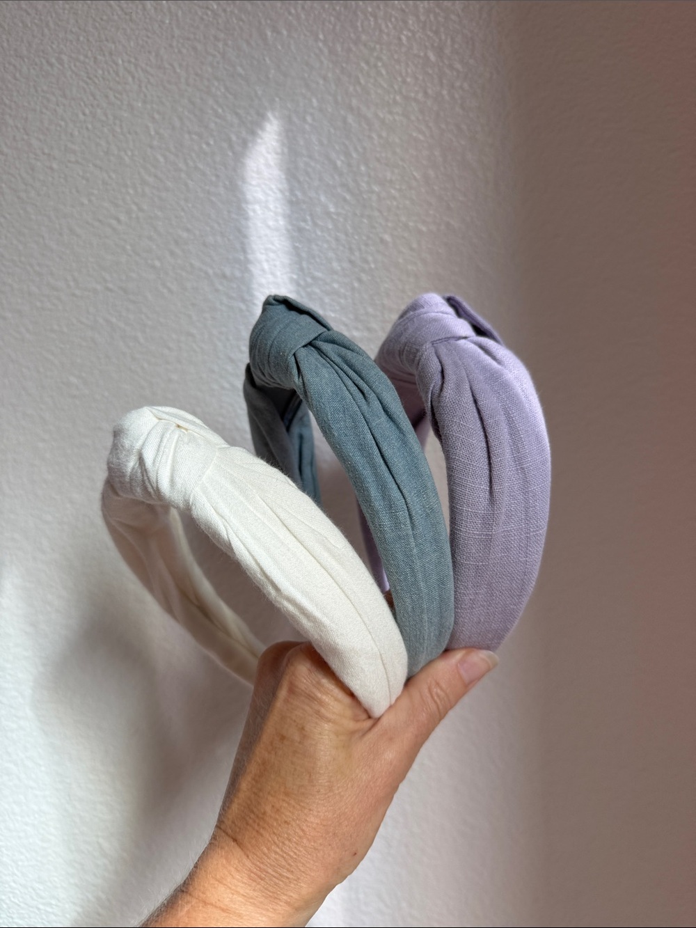 J.Crew linen and chambray turban knot Headband bundle white, blue, lavender